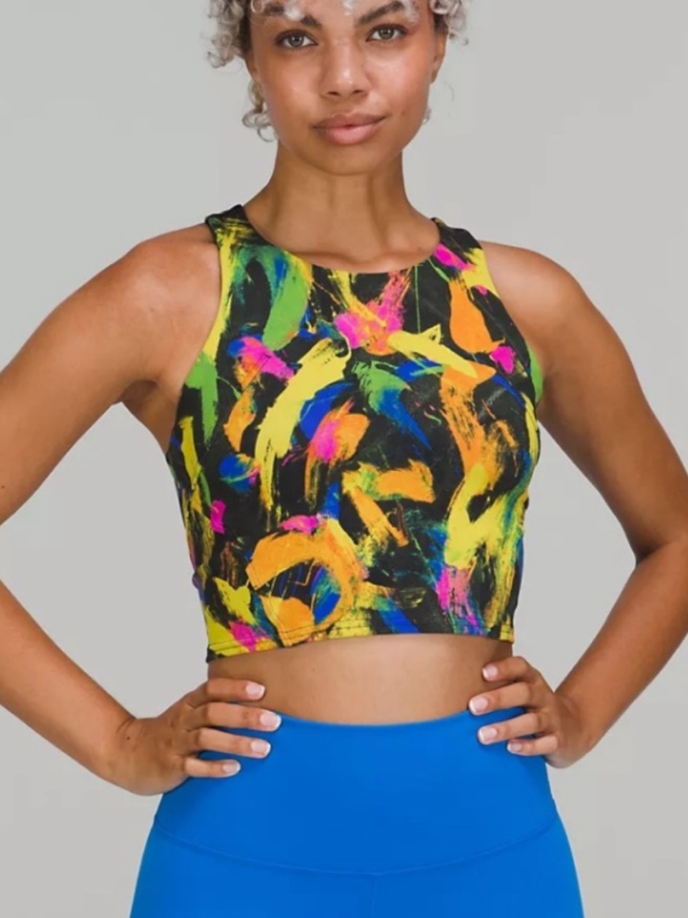 Lululemon wunder train long line bra undertone Black Multi Neon pattern 80s 90s
